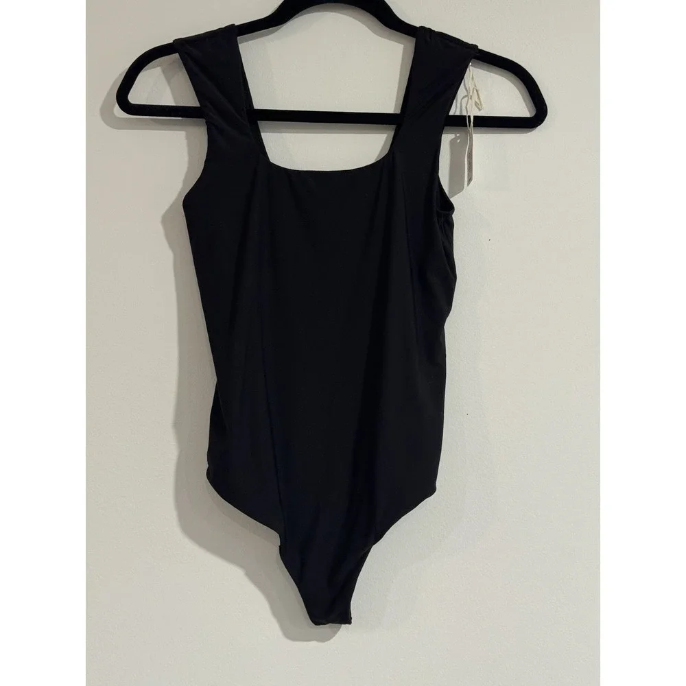 Aerie Smoothez Square Neck Bodysuit Black Tank Style Womens Medium Thong NWT - Picture 3 of 4